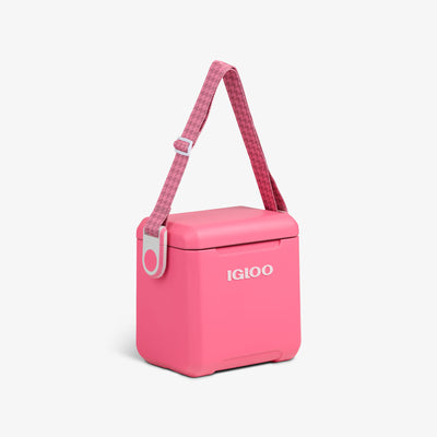 Angle View | Tag Along Too Remix Cooler::Thrift Pink::Adjustable strap