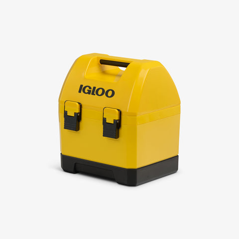 Angle View | Gripper CoolBox 10 Qt Cooler::Industrial Yellow::Toolbox-tough latches 