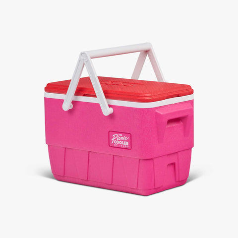 Angle View | Retro Picnic Basket 25 Qt Cooler::Tutti Frutti::Molded-in side handles