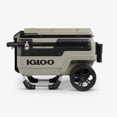 Front View | Trailmate Journey 70 Qt Cooler::Olive/Black::Oversized, smooth-ride wheels