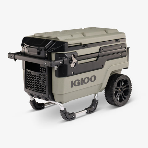Angle View | Trailmate Journey 70 Qt Cooler::Olive/Black::THERMECOOL™, eco-friendly insulation