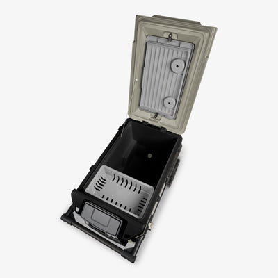 Interior View | Trailmate Journey 70 Qt Cooler::Olive/Black::Oversized, smooth-ride wheels