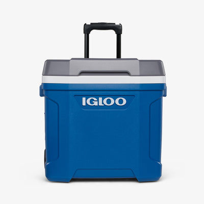 Front View | Latitude 30 Qt Roller Cooler::Blue::Locking/telescoping handle 