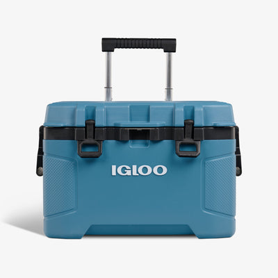 Front View | Trailmate 52 Qt Roller Cooler::Modern Blue::Two-finger Sure-Lock™ latches