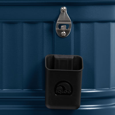 Details View | Party Bar 125 Qt Cooler::Rugged Blue::Bottle opener & catch bin