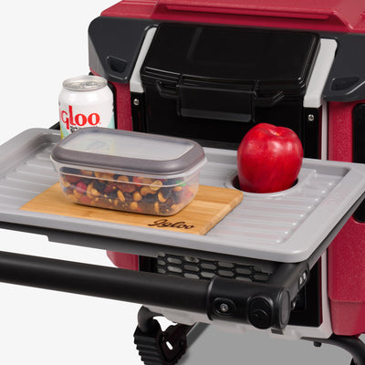 Butler Tray View | Trailmate® Journey 70 Qt Cooler::Industrial Red::Telescoping, double-trigger handle