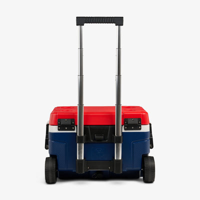 Handle View | Trailmate 52 Qt Roller Cooler::Americana::Telescoping handle + wheels