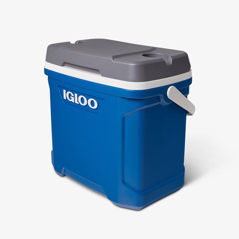 Angle View | Latitude 30 Qt Cooler::Blue::Cup holders 