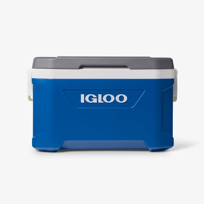 Front View | Latitude 52 Qt Cooler::Blue::Swing-up side handles  
