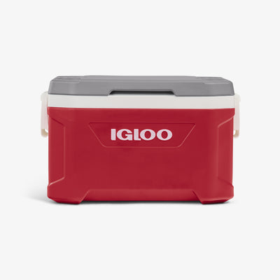 Front View | Latitude 52 Qt Cooler::Red::Swing-up side handles  