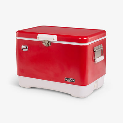 Angle View | Legacy 54 Qt Cooler::Red Star::Secure & easy to carry