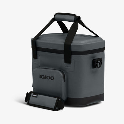 Angle View | Trailmate® 18-Can Cooler Bag::Carbonite::Exterior zipper pocket