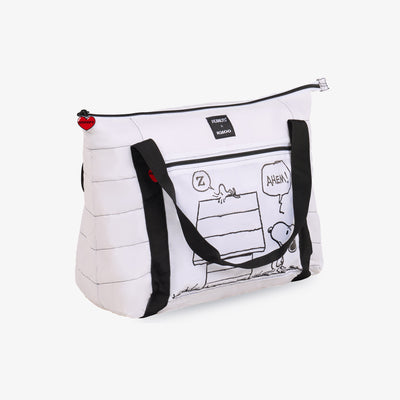 Angle View | Snoopy Packable Puffer 20-Can Cooler Bag::::Custom Snoopy zipper pulls