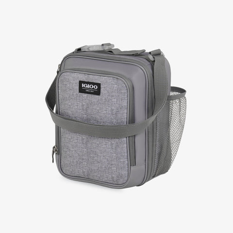 Angle View | Kids Everyday Lunch Vertical Cooler Bag::Gray::Storage pockets