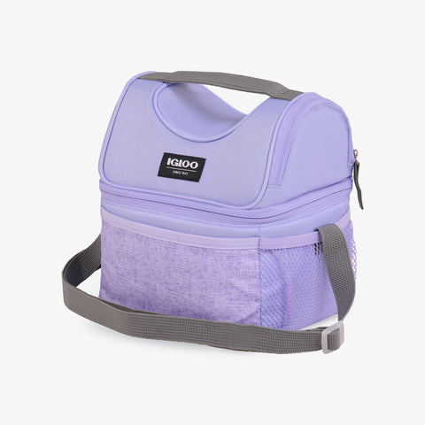 Angle View | Kids Everyday Lunch Gripper Cooler Bag::Lilac::Storage pockets 