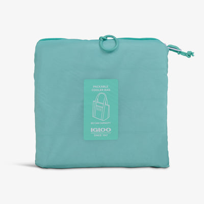 Packed View | Packable Puffer 20-Can Cooler Bag::Seafoam::Packs into front zip pocket