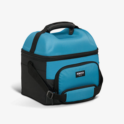 Angle View | Latitude Hardtop Gripper 22-Can Cooler Bag::Modern Blue::Storage pocket 