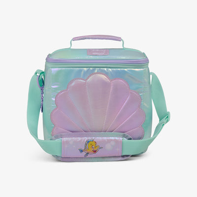 Front View | Disney The Little Mermaid Seashell Square Lunch Cooler Bag::::Seashell-shaped front pocket  