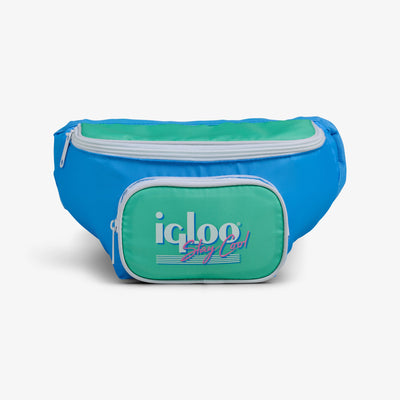 Front View | Retro Fanny Pack::Carolina Blue::Holds 3 cans