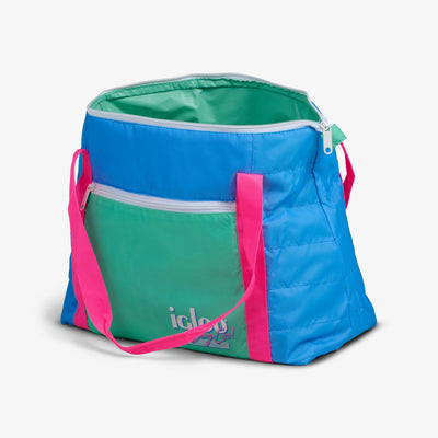 Open View | Retro Packable Puffer 20-Can Cooler Bag::Carolina Blue::Made with recycled polyester 