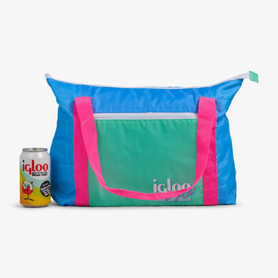 Size View | Retro Packable Puffer 20-Can Cooler Bag::Carolina Blue::Holds up to 20 cans 