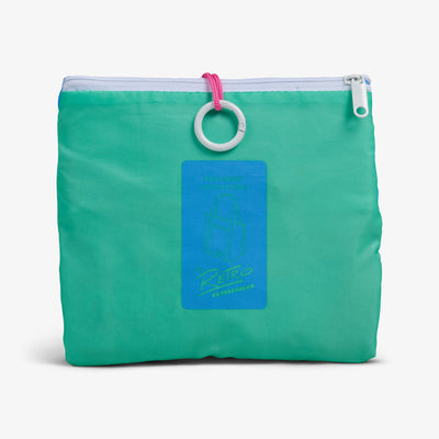 Packed View | Retro Packable Puffer 20-Can Cooler Bag::Carolina Blue::Included carabiner 