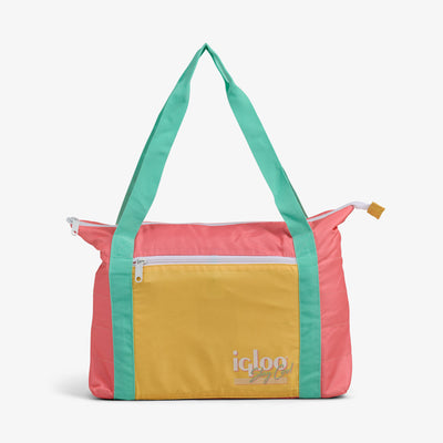 Front View | Retro Packable Puffer 20-Can Cooler Bag::Flamingo::Retro colors 