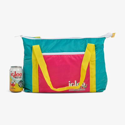 Size View | Retro Packable Puffer 20-Can Cooler Bag::Jade::Holds up to 20 cans 
