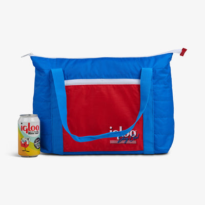 Size View | Retro Packable Puffer 20-Can Cooler Bag::Americana::Holds up to 20 cans 