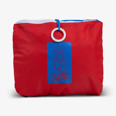 Packed View | Retro Packable Puffer 20-Can Cooler Bag::Americana::Included carabiner 