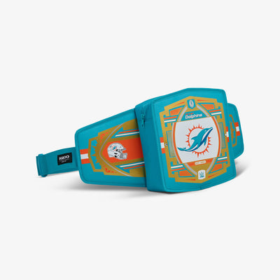Angle View | NFL WWE Cooler Fanny Pack::Dolphins::Spacious zipped compartment 