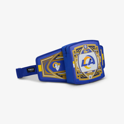 Angle View | NFL WWE Cooler Fanny Pack::Rams::Spacious zipped compartment 