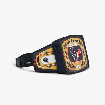 Angle View | NFL WWE Cooler Fanny Pack::Texans::Spacious zipped compartment 