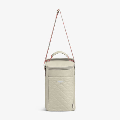 Strap View | Floral MaxCold® DUO Vertical Crossbody Cooler Bag::Linen::Adjustable strap