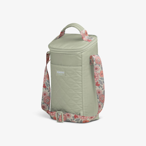 Angle View | Floral MaxCold® DUO Vertical Crossbody Cooler Bag::Linen::Diamond-quilted panel 