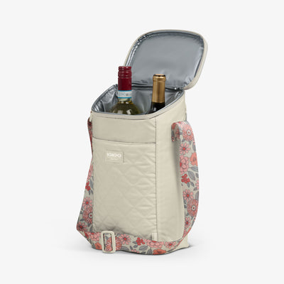 Open View | Floral MaxCold® DUO Vertical Crossbody Cooler Bag::Linen::MaxCold insulation 