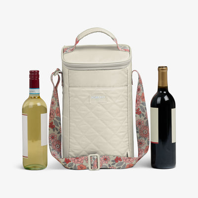 Size View | Floral MaxCold® DUO Vertical Crossbody Cooler Bag::Linen::Holds 2 wine bottles 