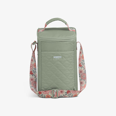 Front View | Floral MaxCold® DUO Vertical Crossbody Cooler Bag::Sage::Exclusive floral print  