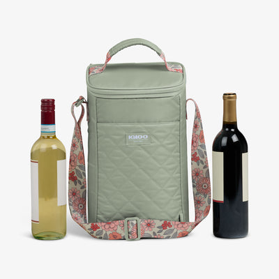 Size View | Floral MaxCold® DUO Vertical Crossbody Cooler Bag::Sage::Holds 2 wine bottles 