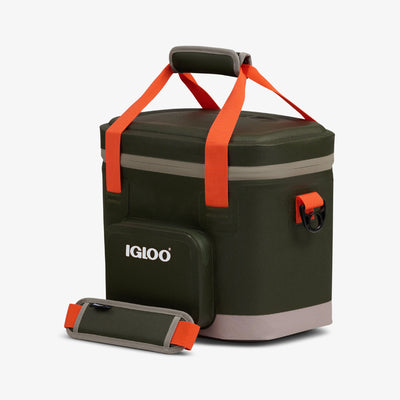 Angle View | Trailmate® 18-Can Cooler Bag::Sportsman::Exterior zipper pocket