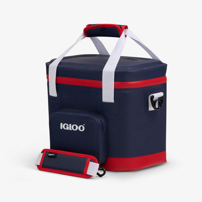 Angle View | Trailmate® 18-Can Cooler Bag::Americana::Exterior zipper pocket