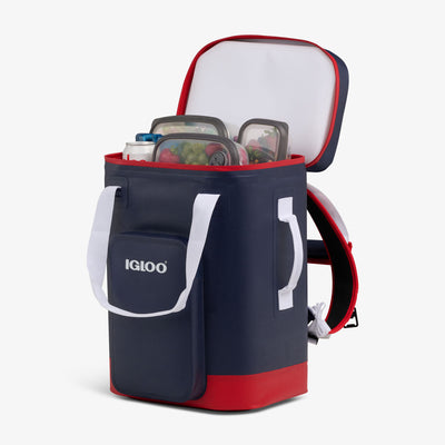 Packed View | Trailmate® 32-Can Backpack::Americana::Easy-open lid