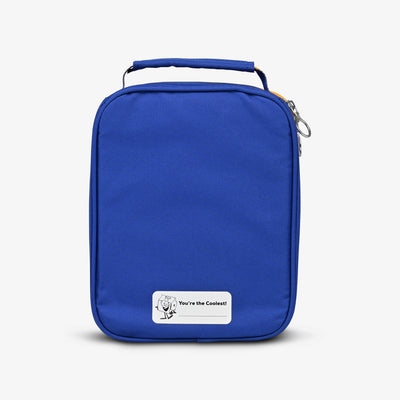 Back View | Kids Lunch Vertical Cooler Bundle (Bento Box + Ice Floor)::Electric Indigo::Name personalization