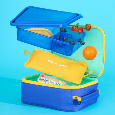 Lay Flat View | Kids Lunch Vertical Cooler Bundle (Bento Box + Ice Floor)::Electric Indigo::