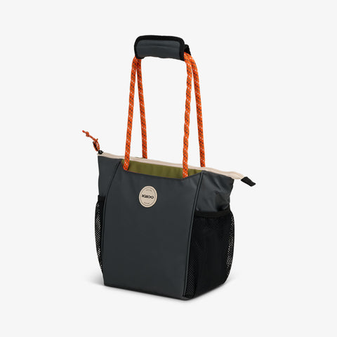 Angle View | Summit 9-Can Tote::Tactical Gray::Accessory pocket