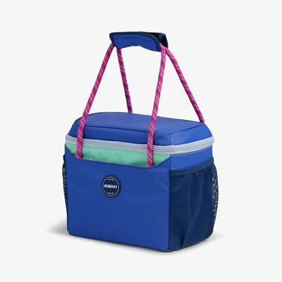 Angle View | Summit Cube 12-Can Cooler Bag::Electric Indigo::Accessory pocket