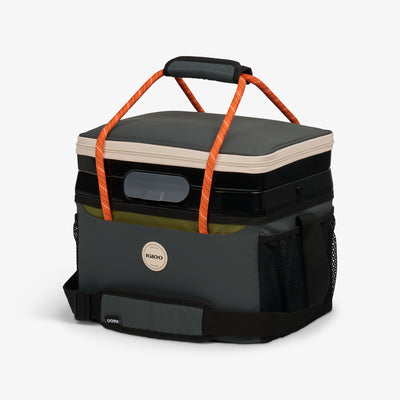 Angle View | Summit Cool Fusion 18-Can Cooler Bag::Tactical Gray::One-touch latch