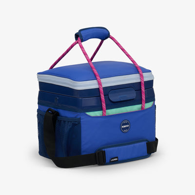 Angle View | Summit Cool Fusion 18-Can Cooler Bag::Electric Indigo::Storage pockets