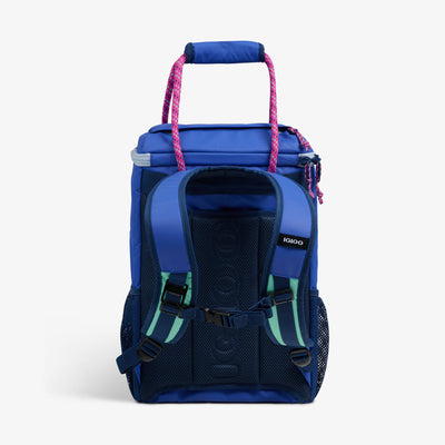 Back View | Summit 24-Can Backpack::Electric Indigo::Air-mesh straps + sternum strap