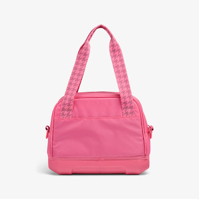 Back View | Tag Along Too 12-Can Satchel Cooler::Thrift Pink::Durable EVA base